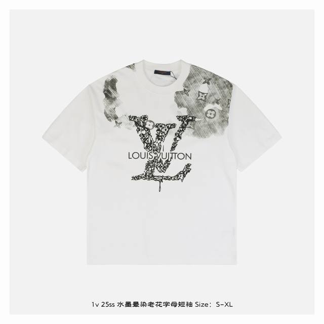 Lv 25Ss Ink-dyed old flower letter short-sleeved shirt The fabric is made of hea