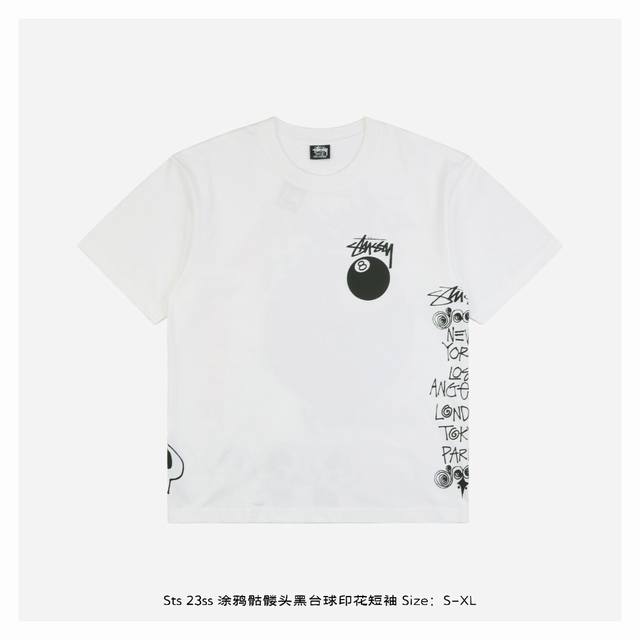 Stussy 24Ss graffiti skull billiard print short sleeves The fabric is made of he