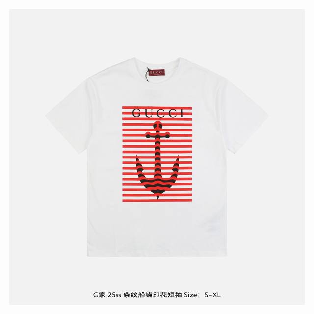 Gucci 25Ss striped anchor print short sleeves The fabric is made of 230g combed