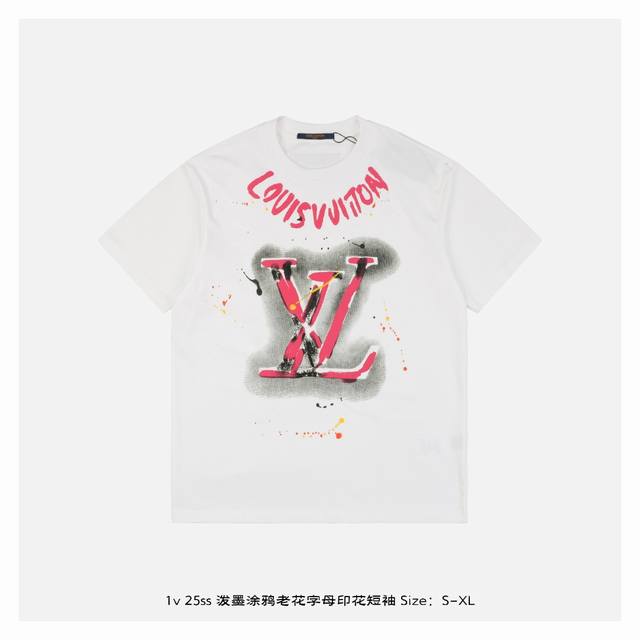 Lv 25Ss Ink graffiti old flower letter print short sleeves The fabric is made of