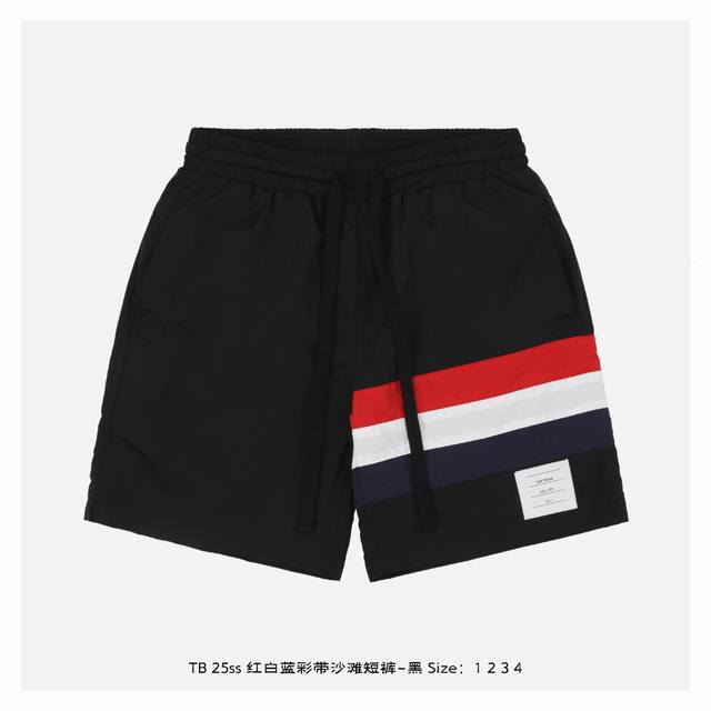 Thom Browne 25Ss Red, White and Blue Ribbon Beach Shorts - BlackInspired by the
