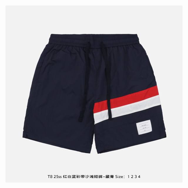 Thom Browne 25Ss Red, White and Blue Ribbon Beach Shorts - Navy Inspired by the