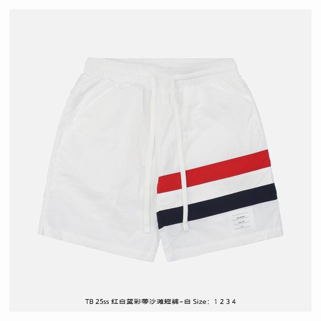 Thom Browne 25Ss Red, White and Blue Ribbon Beach Shorts - WhiteInspired by the