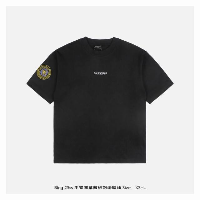 Balenciga 25Ss arm round badge logo embroidered short sleeves The fabric is made