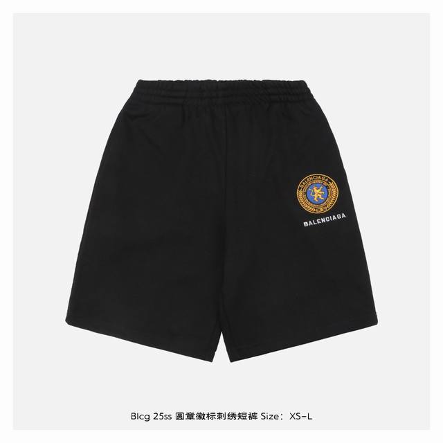 Balenciga 25Ss round badge logo embroidered shorts The fabric is made of 380g co