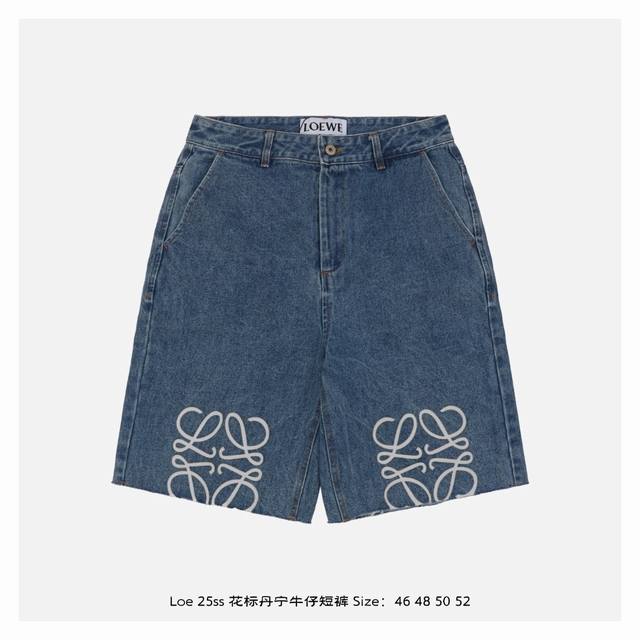 Loewe 25Ss floral denim shorts Customized blue silk dense cotton denim, comforta