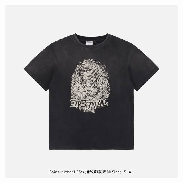 Saint Michael 25Ss fingerprint print short sleeves The overall fabric is made of