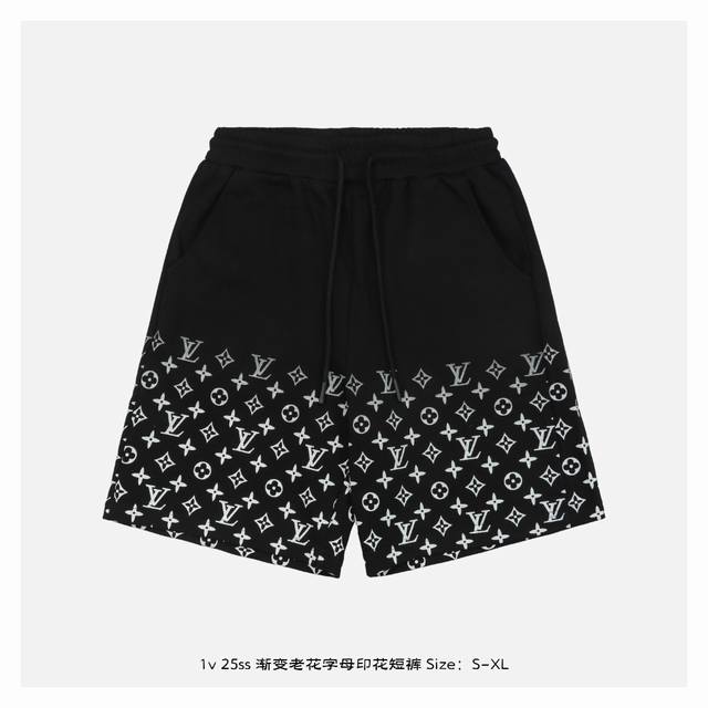 Lv 25Ss Gradient old flower letter print shorts The fabric is made of 380g combe