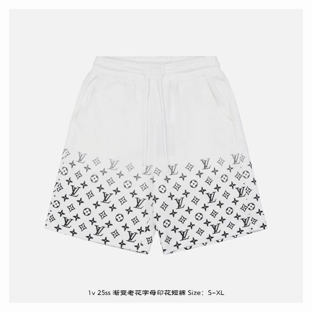 Lv 25Ss Gradient old flower letter print shorts The fabric is made of 380g combe