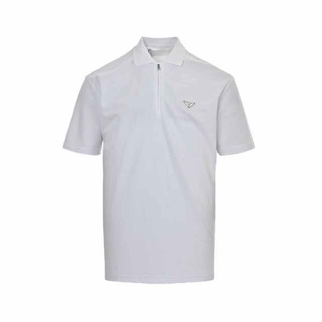 Prada 25Ss triangle logo half zipper Polo short sleeves Brand custom-made fabric