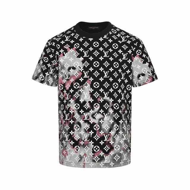 Louis Vuitton 25Ss Fire Cloud Monogram Full Print Short Sleeve Made of 32-count