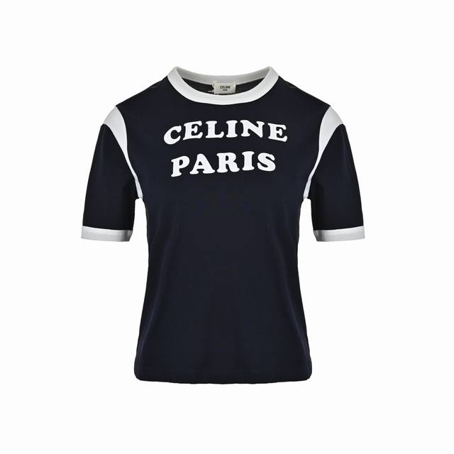 Celine Celine 25Ss Flocked Letter Printed Short Sleeves French fashion brand Cel