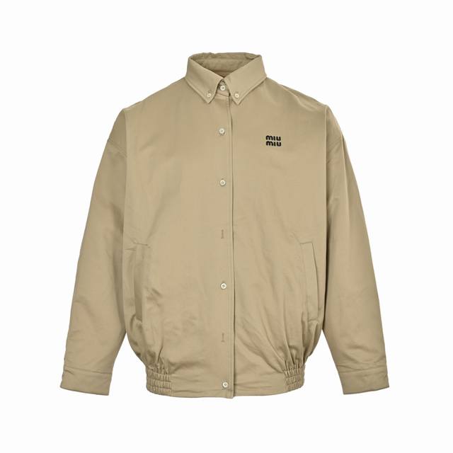 Miumiu Miu Miu Khaki Woven Waist Embroidery Button-Up Jacket Custom-dyed double