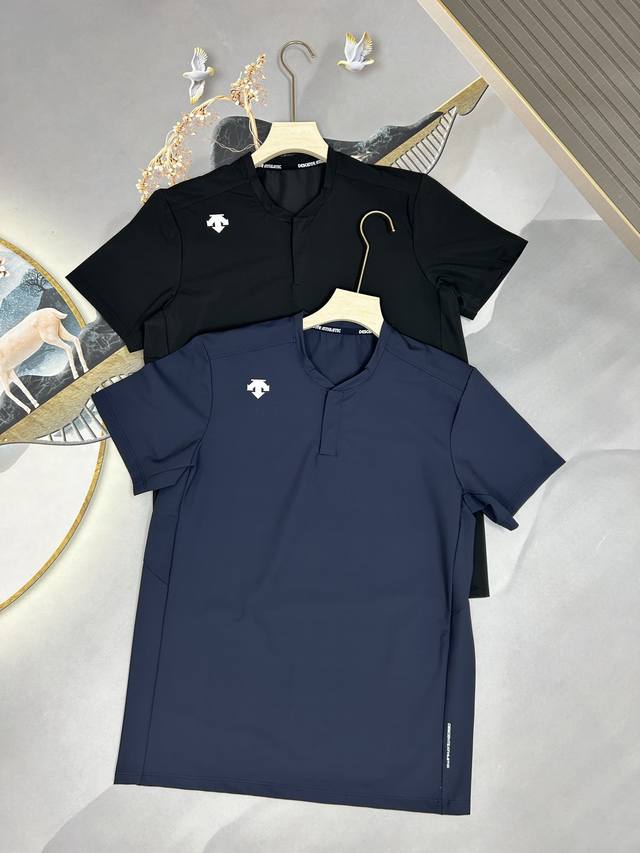 Descente Men's Ice Silk Quick-Drying Short-Sleeve T-Shirt with Concealed Button