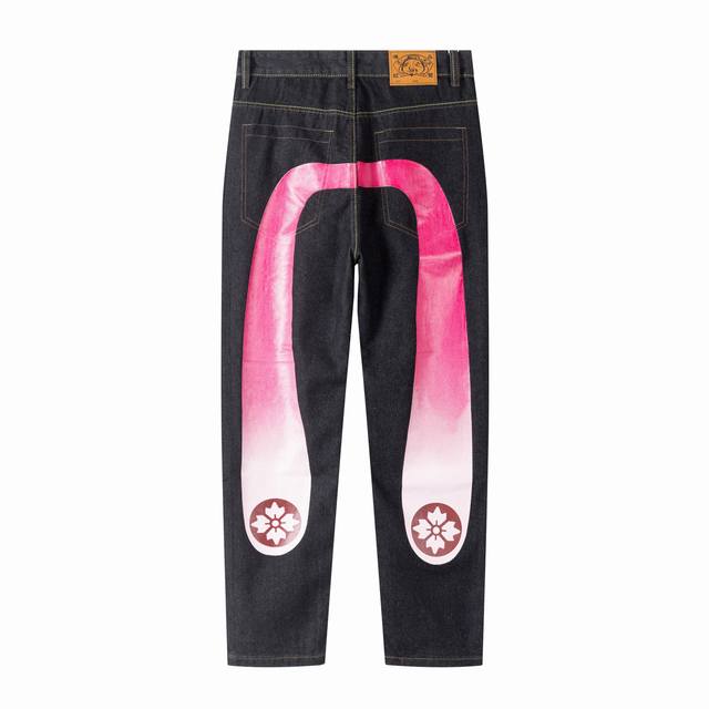 Evisu Fukushin Pink Sakura Classic Printed Embroidered Large M Denim Pants Unise