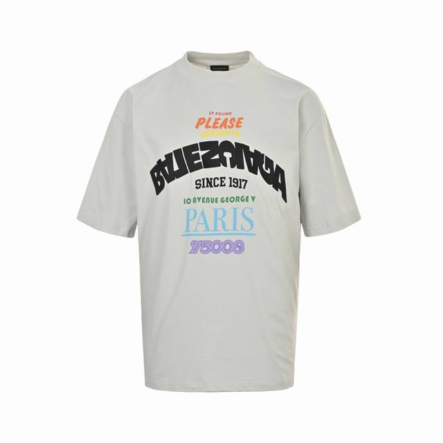Balenciaga 25Ss reverse letter embroidery print short sleeves Made of 24S double