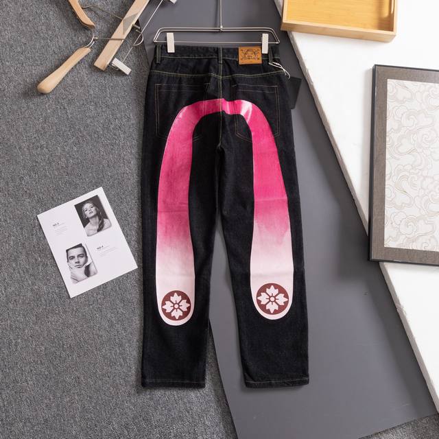 Evisu Fukushin Pink Sakura Classic Printed Embroidered Large M Denim Pants Unise