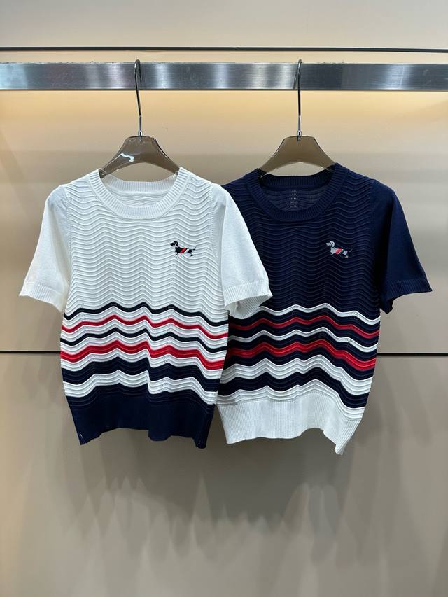 Thom Browne Tb puppy embroidery wave pattern color matching knitted short sleeve