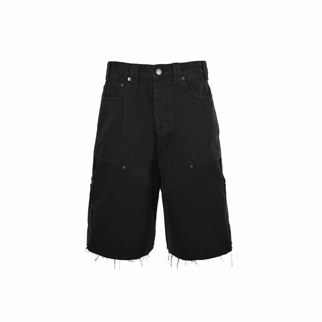 Balenciaga 25Ss patchwork lumberjack denim shorts Custom 14Oz black twill denim