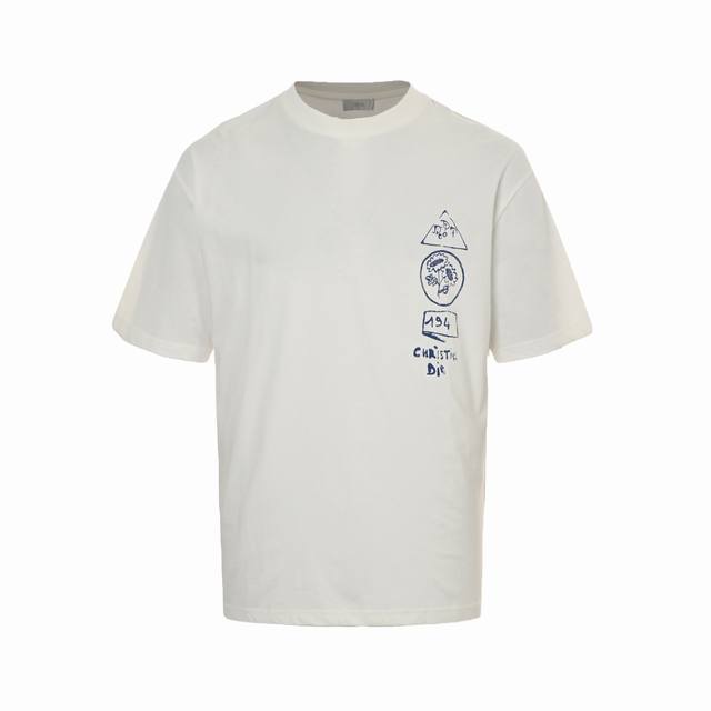 Dior 25Ss Printed Logo Short Sleeves 260g heavyweight high-end pure cotton doubl