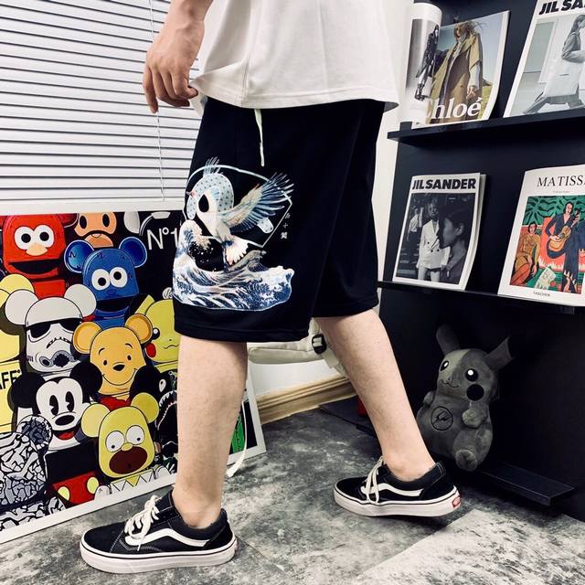 Evisu Fukushin logo flying crane wave print casual shorts for men and women The