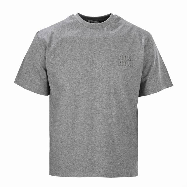 Miu Miu Mm short-sleeved T-shirt with embroidered letters logo Authentic 4919 pu