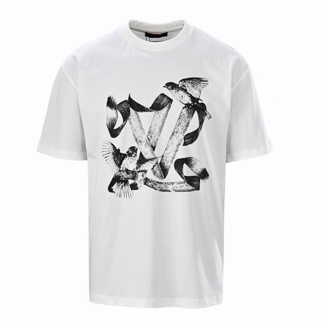 Louis Vuitton Lv White Dove Print Short Sleeve T-shirt Genuine 6994 purchased an