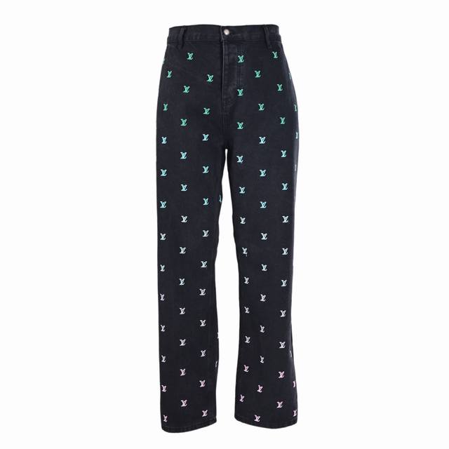 Louis Vuitton Lv gradient full embroidered letter suit denim trousers Made of wa