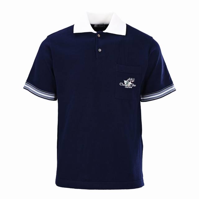 Dior Cd Lily of the Valley Embroidered Pocket Knitted Short Sleeve Polo Shirt Au