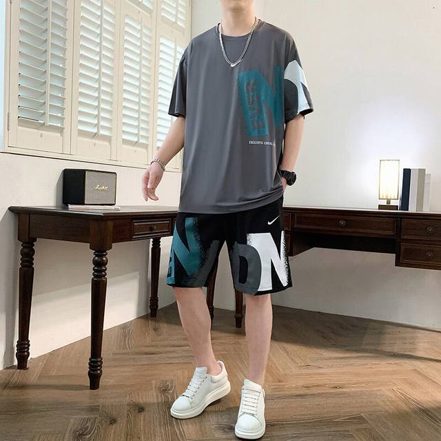 Nike 25Ss new high quality quick-drying short-sleeved shorts suit! 3D silicone