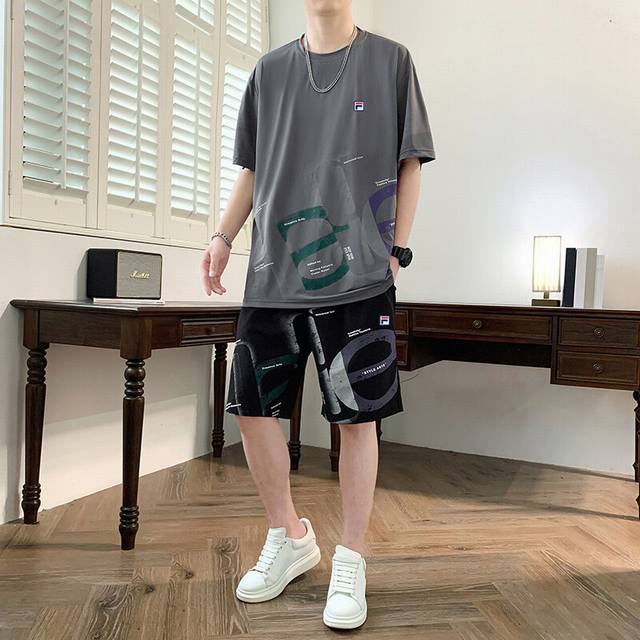 Fila 25Ss new high quality quick-drying short-sleeved shorts suit! Three-dimensi
