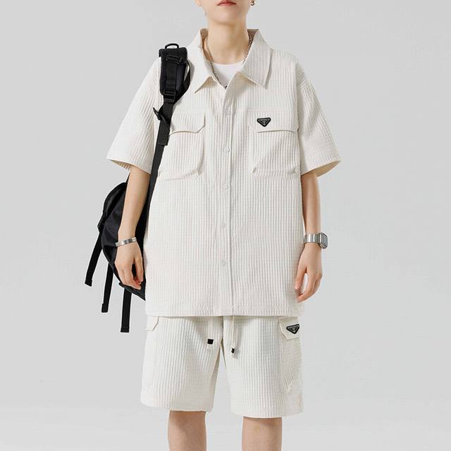 Prada 25Ss new high-quality quick-drying short-sleeved shorts suit! Three-dimen