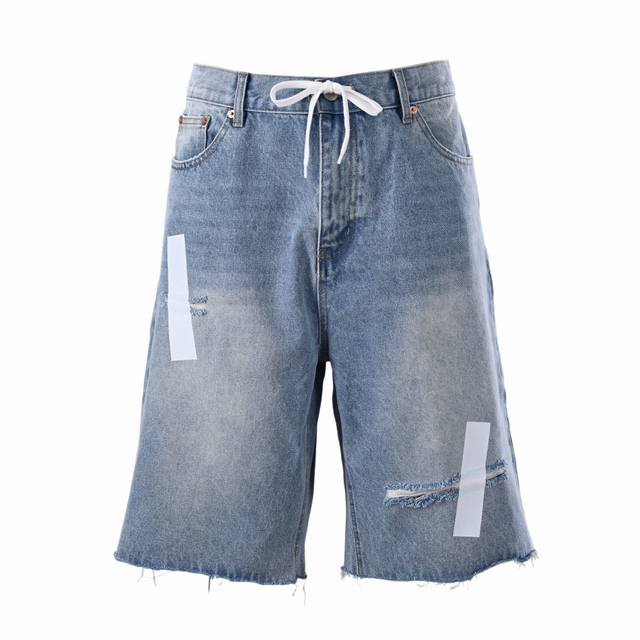 Maison MargielaMm6 Masking tape and hole denim shorts Imported denim non-stretch
