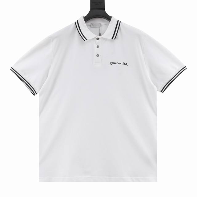 Dior Dior Cursive Letter Embroidery Short Sleeve Polo Original custom 200G cotto