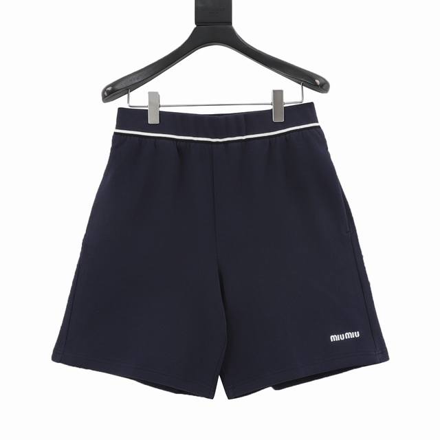Miu Miu Mm Embroidered Small Logo White Stripe Pique Shorts Pique is made of 100