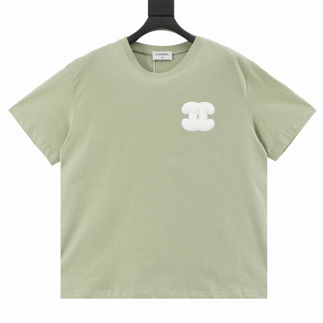 Chanel Chanel Army Green Double Cc Big Loog Towel Embroidered Short Sleeve T-shi