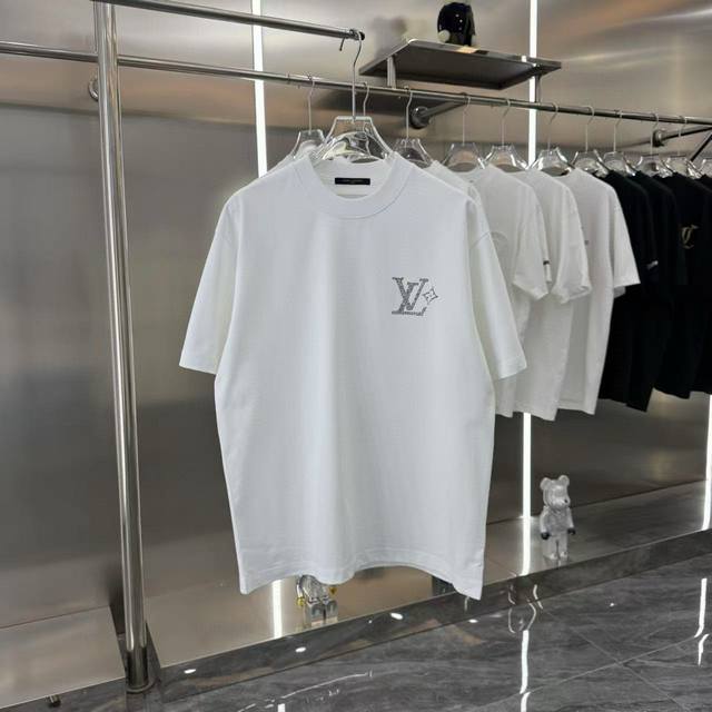 Louis Vuitton 2025Ss new letter metal hot diamond couple casual short-sleeved T-