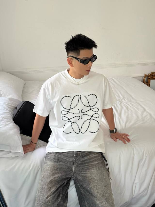 Loewe 2025Ss new embroidered letter pattern couple casual short-sleeved T-shirt