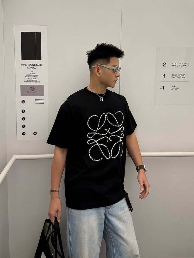 Loewe 2025Ss new embroidered letter pattern couple casual short-sleeved T-shirt