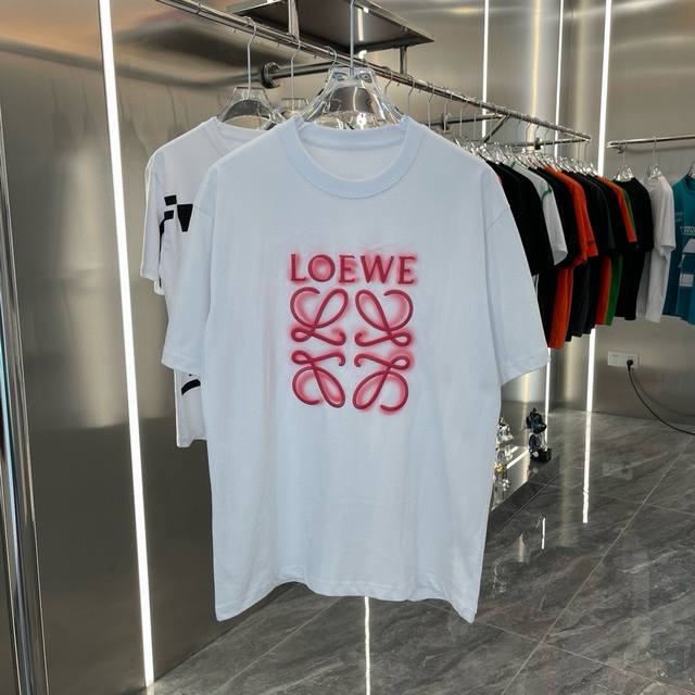 Loewe 2025Ss new letter print 10,000-needle embroidery couple casual short-sleev