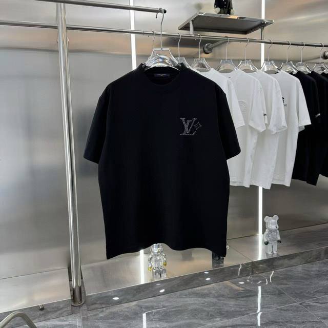 Louis Vuitton 2025Ss new letter metal hot diamond couple casual short-sleeved T-