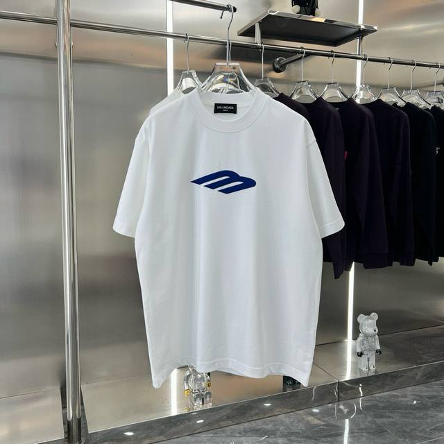 Balsenciaga 2025Ss new blue printed couple casual short-sleeved T-shirt The high