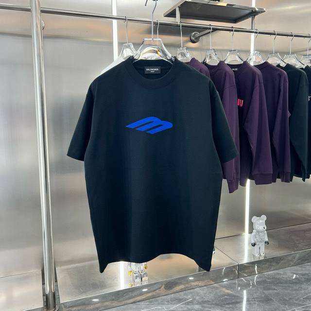 Balsenciaga 2025Ss new blue printed couple casual short-sleeved T-shirt The high