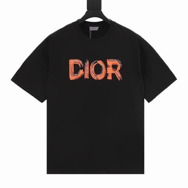 Dior 25Ss hand-painted letter print short sleeves The fabric is made of customiz