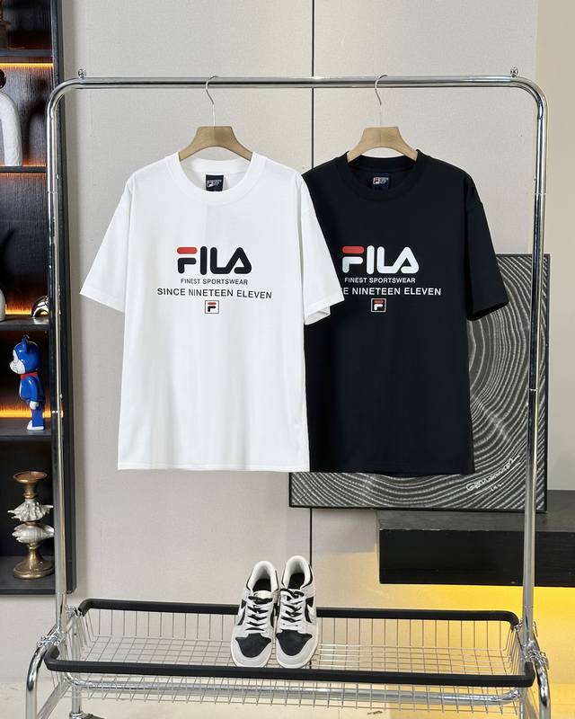 Fila 25Ss new summer couple short-sleeved shirt with letter logo on the chest, a