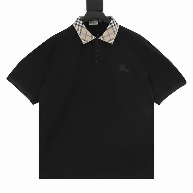 Burberry 25Ss check lapel short-sleeved Polo shirt with warhorse embroidery 1:1