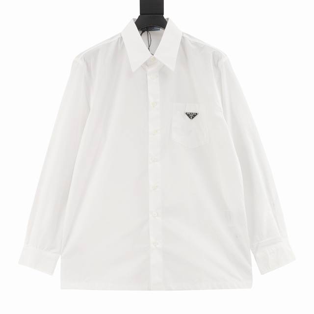 Prada Prd pocket triangle logo long-sleeved shirt Customized cotton cloud thin p