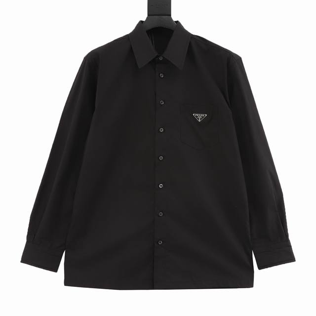 Prada Prd pocket triangle logo long-sleeved shirt Customized cotton cloud thin p