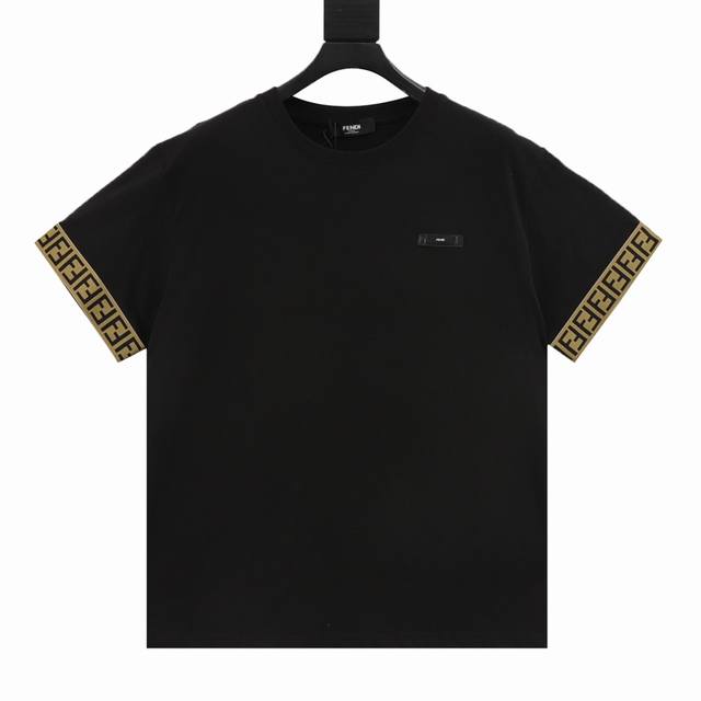Fendi Fendi rubber strip logo ribbon short-sleeved T-shirt Custom-dyed new cotto