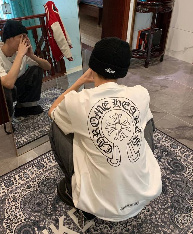 New! High quality! Chrome Hearts Horseshoe Cross Couple Short Sleeve T! Loose f